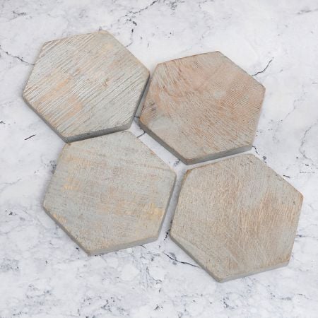 Vintage Finish Hexagon Wooden Tea Coasters - Pack of 4